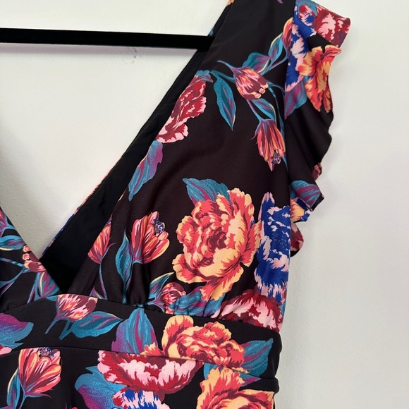 ModCloth | Ruffle Sleeves Multicolored Floral Print One Piece Swimsuit - Picture 3 of 7